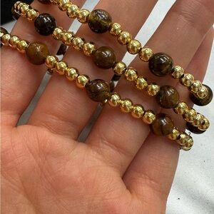 Tiger Eye and Gold Filled Beaded Bracelets Set